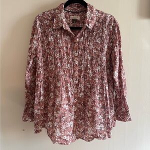 Anthropologie Floral Blouse - pink and White